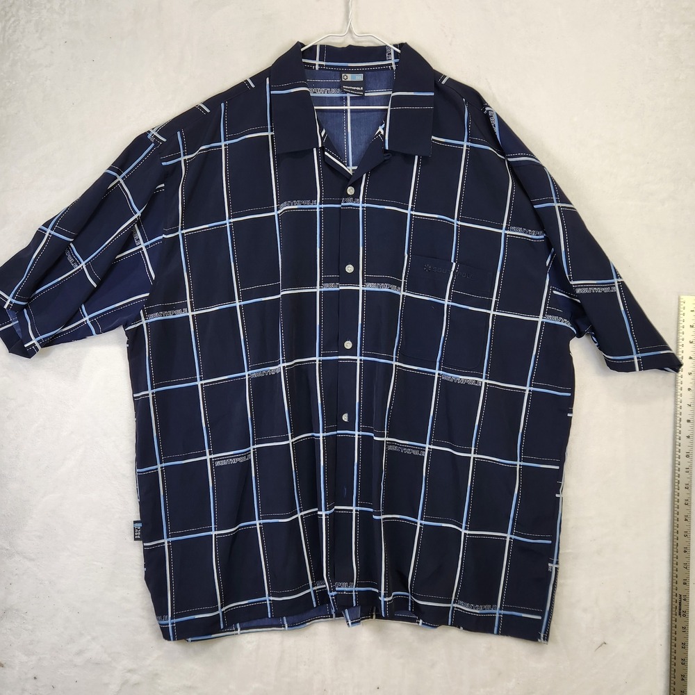 Southpole Mens 3XL Navy Blue Grid Print Short Sleeve Button Up Shirt Streetwear‎